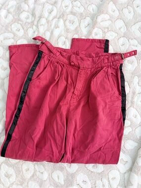 One Teaspoon Red High-Waist Pants with Black Stripes Sz 25 NWT E23